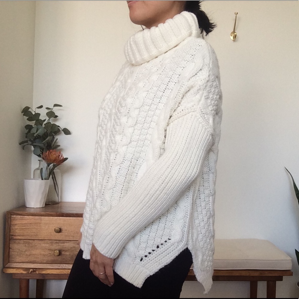 White cable knit sweater